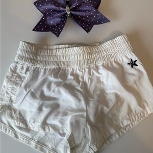 Rebel Athletic girl’s cheer shorts & bow size YL EUC